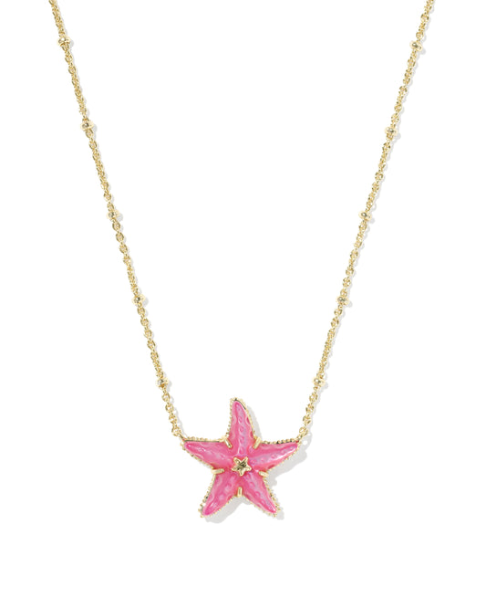 Parker Starfish Gold Short Pendant Necklace in Bright Pink Mother of Pearl