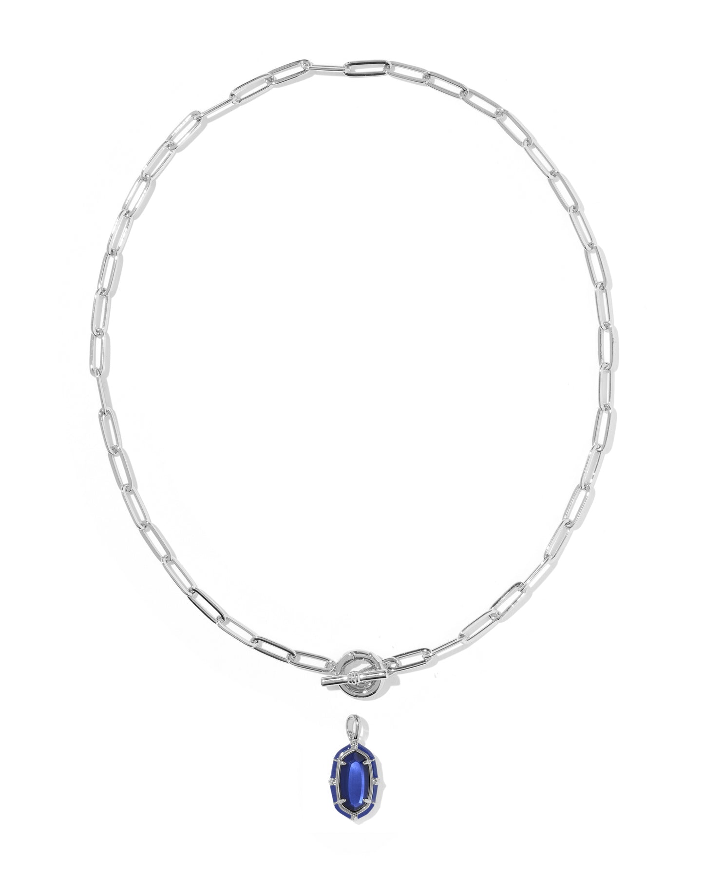 Elisa Silver Enamel Link and Chain Necklace in Navy Mother of Pearl