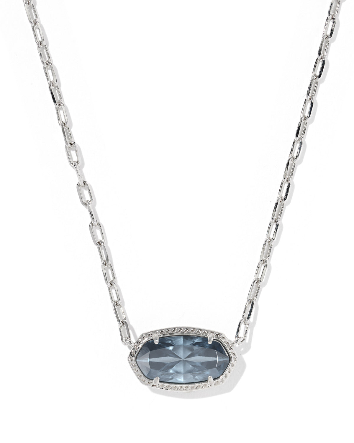 Elisa Luxe Silver Gold Short Pendant Necklace in Steel Blue Crystal