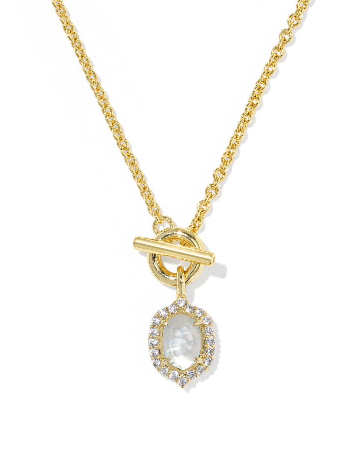 Daphne Crystal Frame Gold Toggle Necklace in Ivory Mother of Pearl