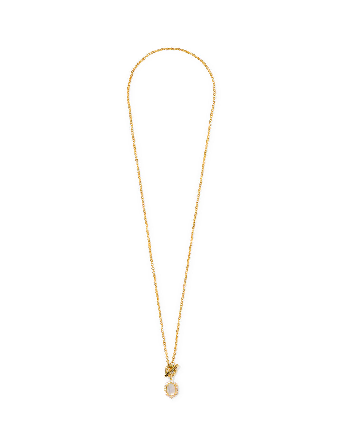 Daphne Crystal Frame Gold Toggle Necklace in Ivory Mother of Pearl