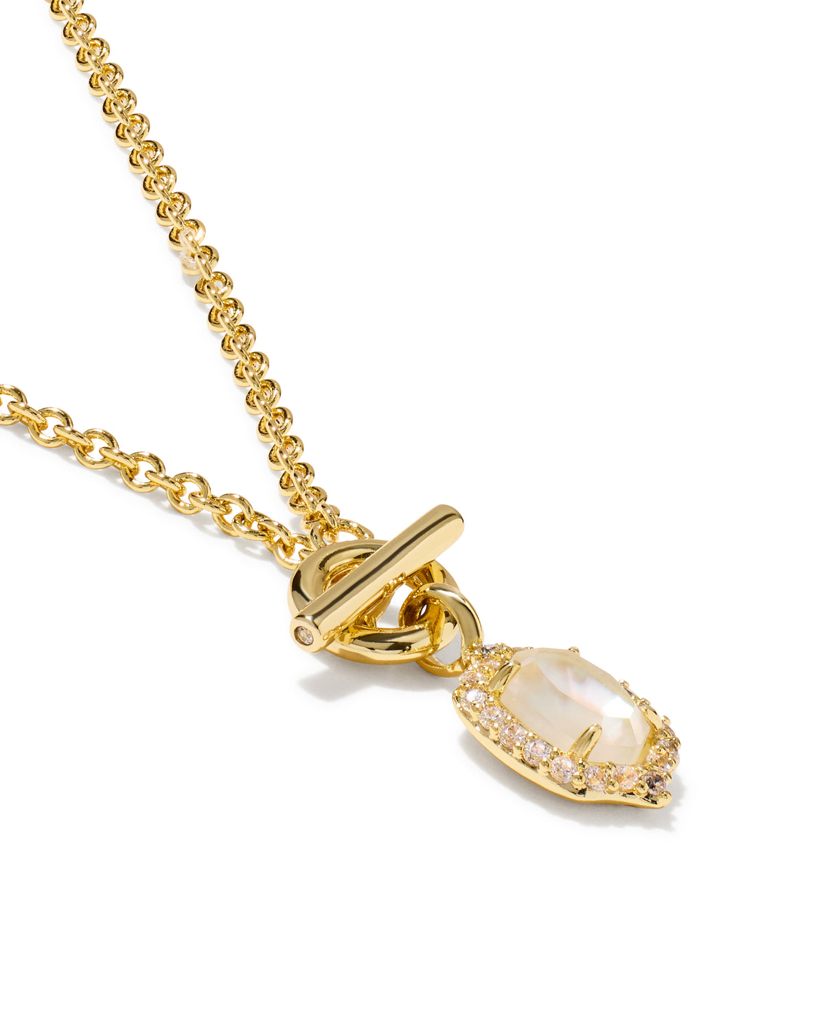 Daphne Crystal Frame Gold Toggle Necklace in Ivory Mother of Pearl