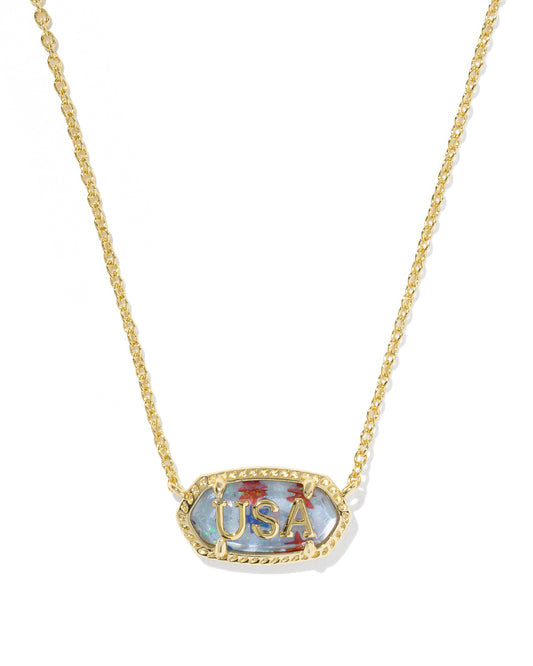 Elisa USA Gold Short Pendant Necklace in Red White Blue Illusion