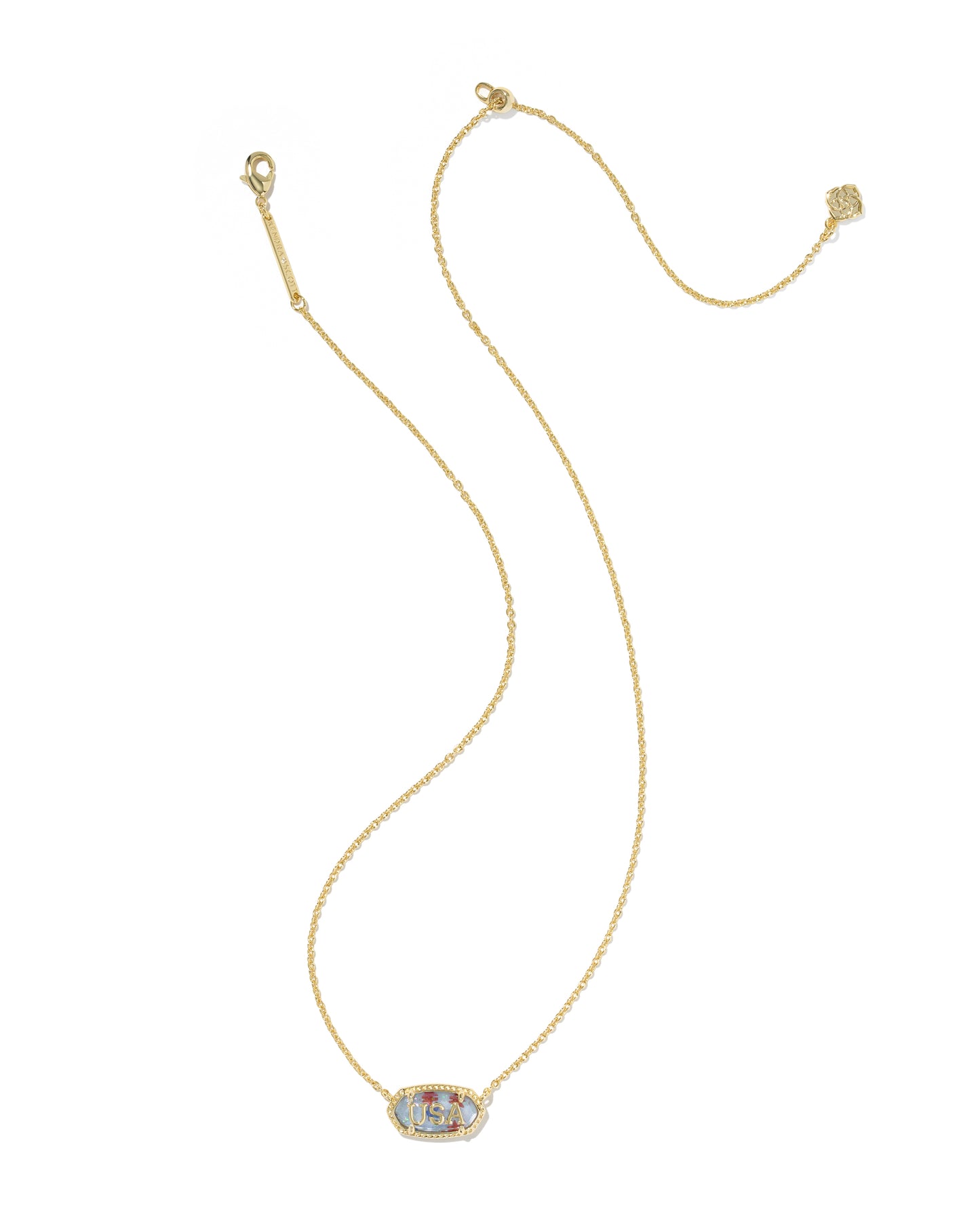 Elisa USA Gold Short Pendant Necklace in Red White Blue Illusion