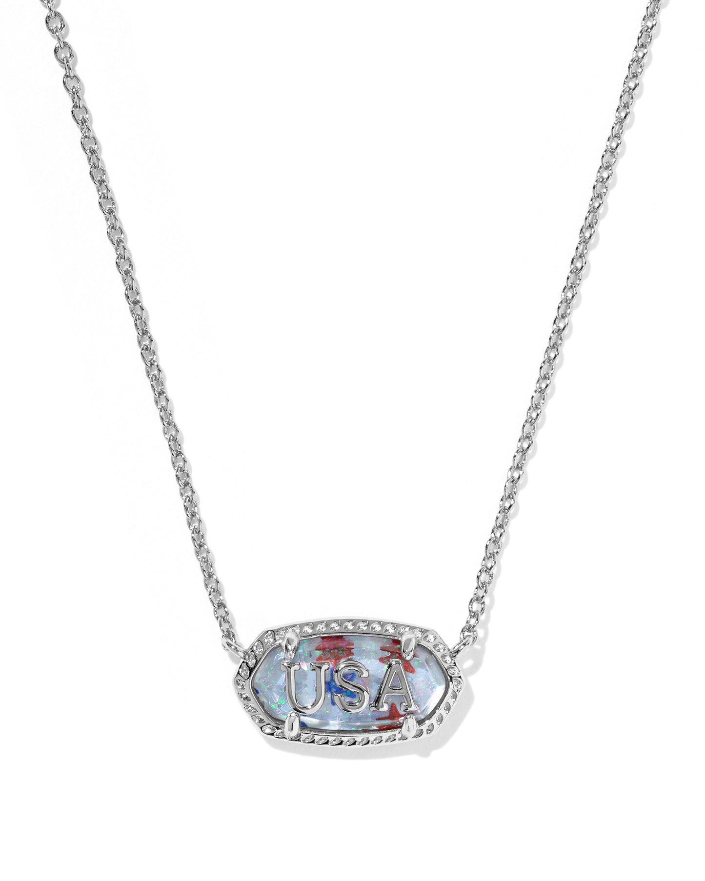 Elisa USA Silver Short Pendant Necklace in Red White Blue Illusion
