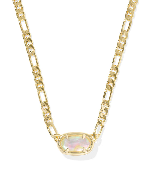 Elisa Gold Iridescent Abalone Figaro Chain Short Pendant Necklace