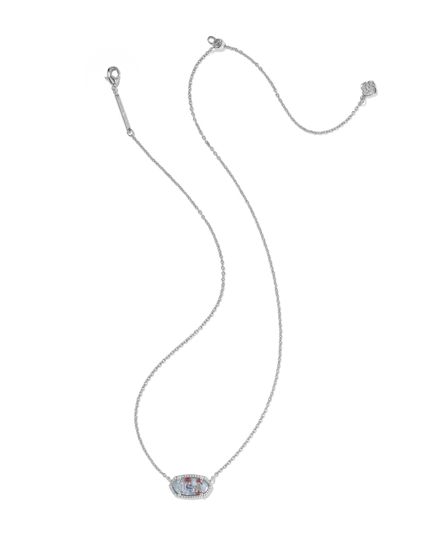 Elisa USA Silver Short Pendant Necklace in Red White Blue Illusion