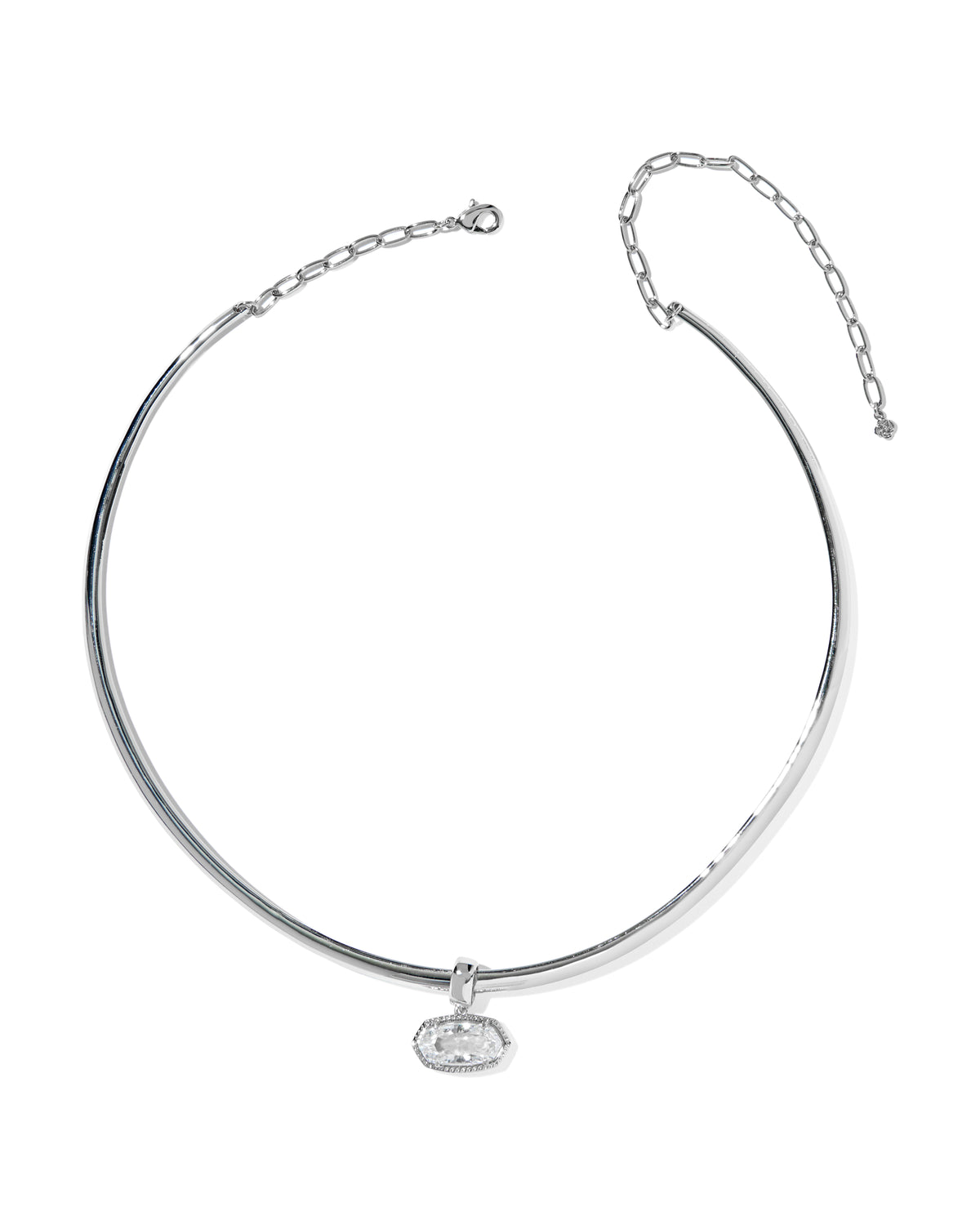 Elisa Luxe Convertible Silver Collar Necklace in White CZ