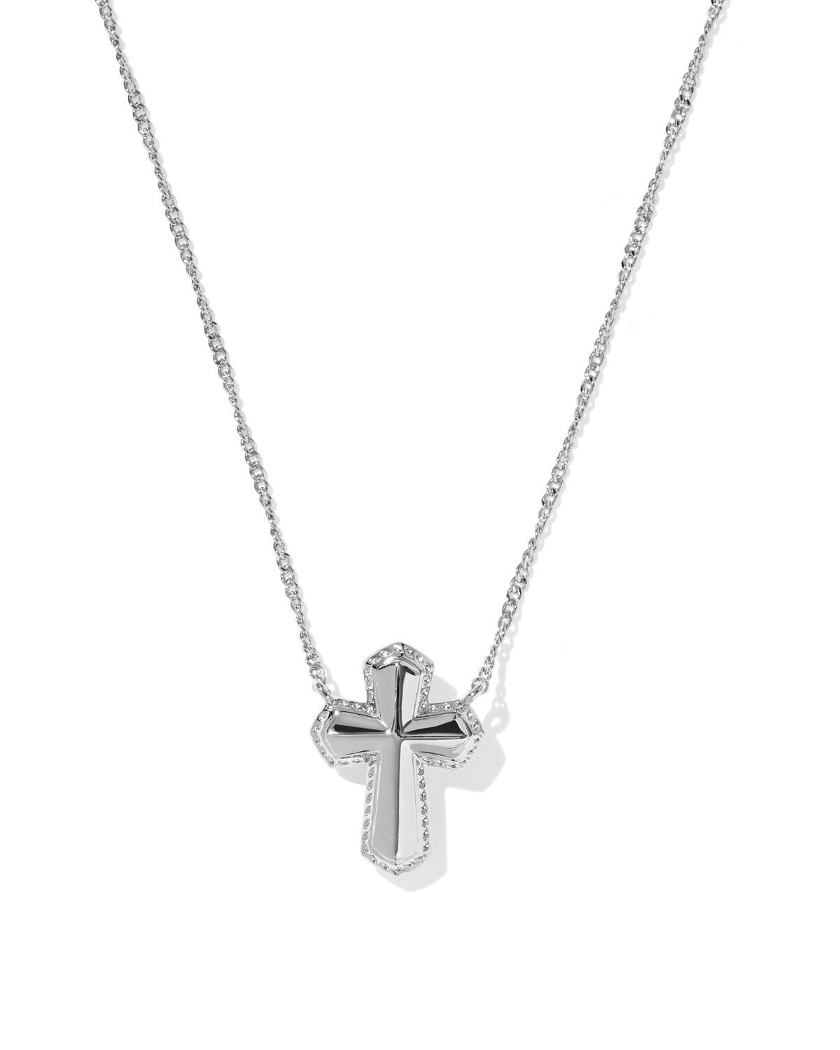 Cross Medallion Silver Short Pendant Necklace in Ivory Mother of Pearl
