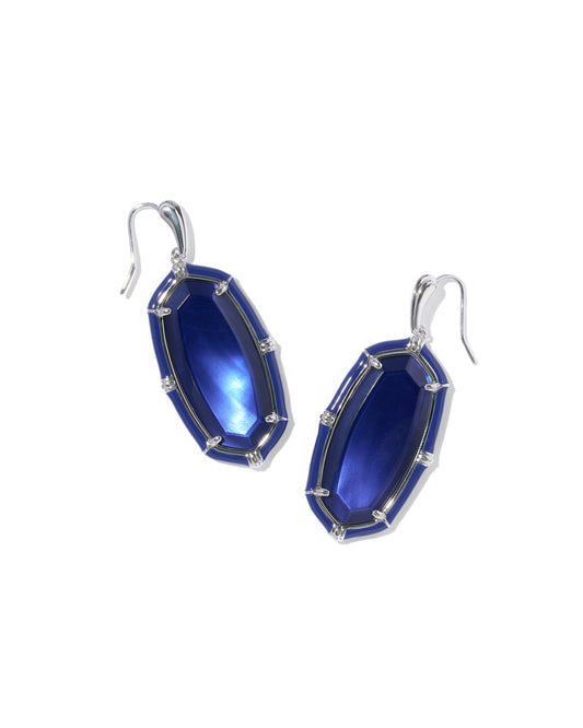 Elle Silver Enamel Drop Earrings in Navy Mother of Pearl