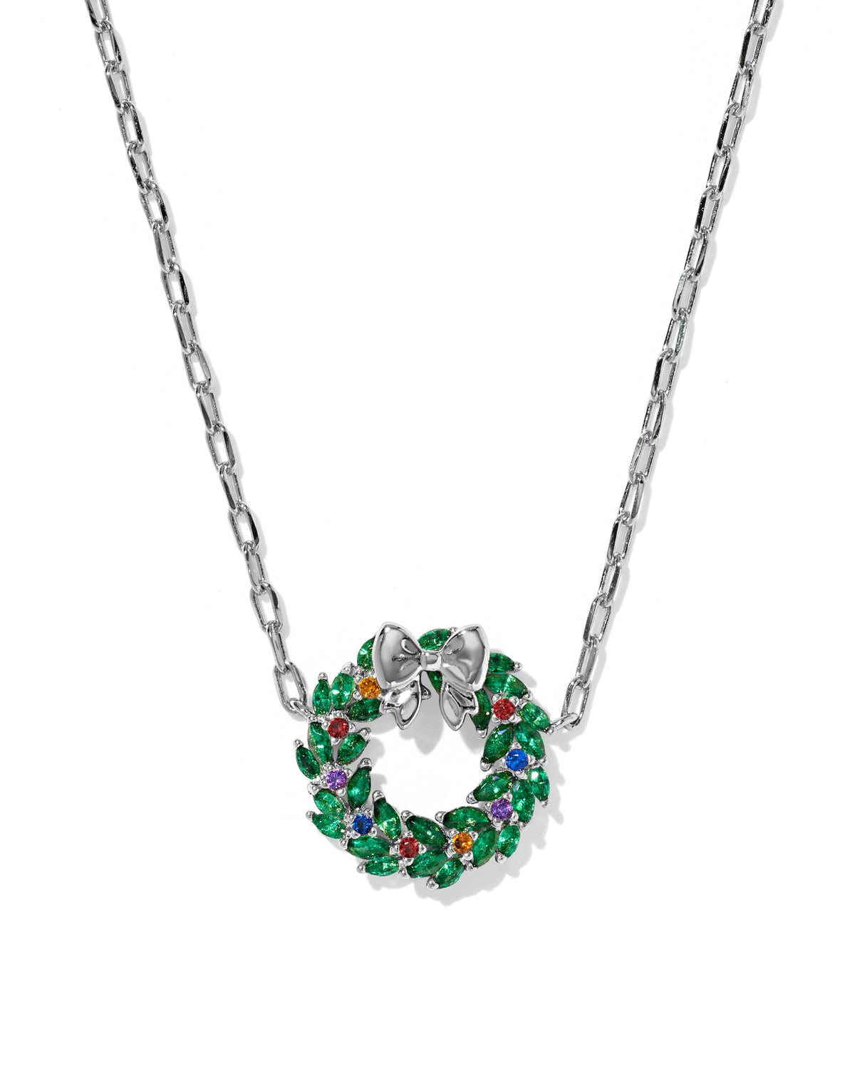 Wreath Silver Short Pendant Necklace in Multi Mix