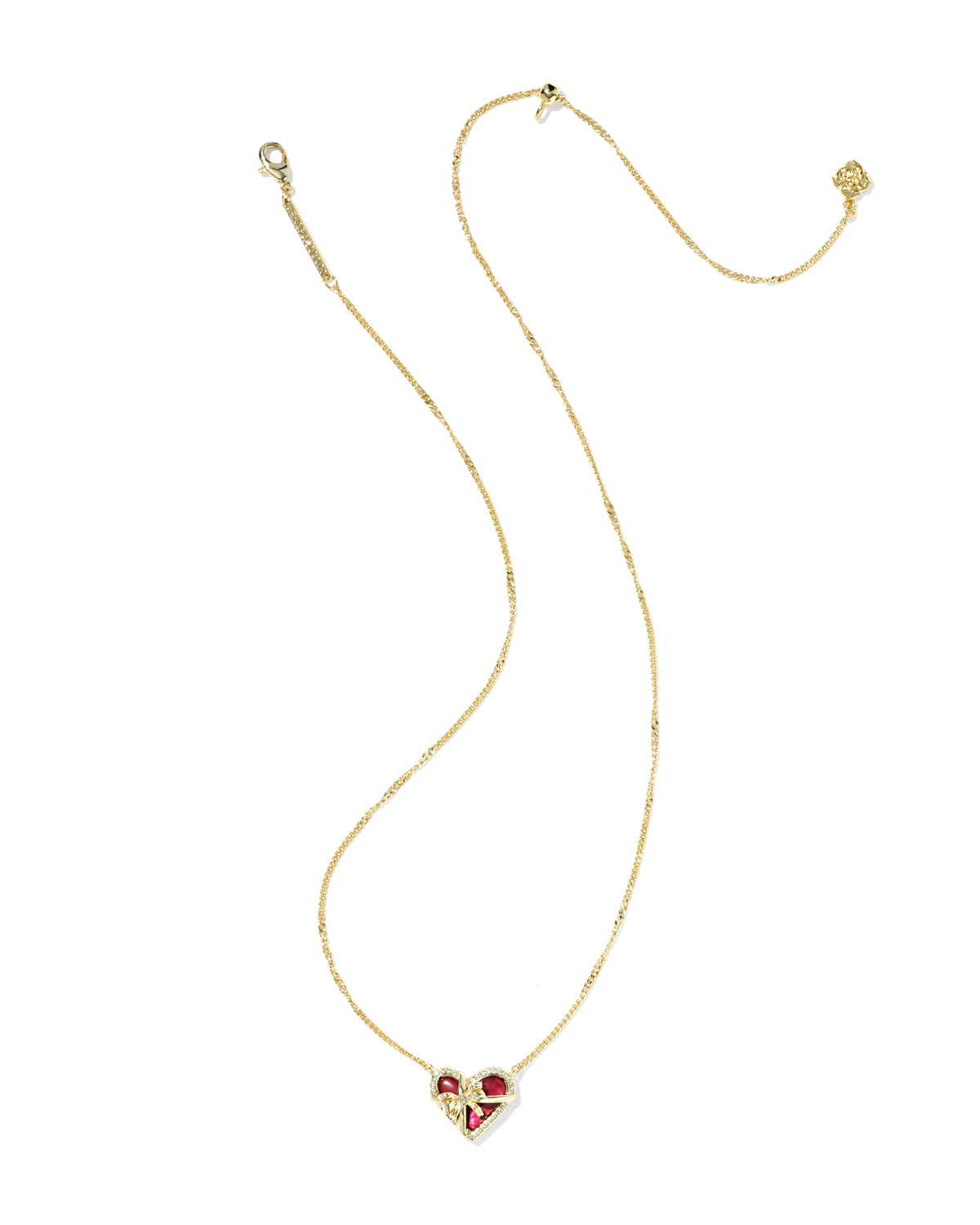 Ari Heart Bow Gold Short Pendant Necklace in Dark Burgundy Illusion