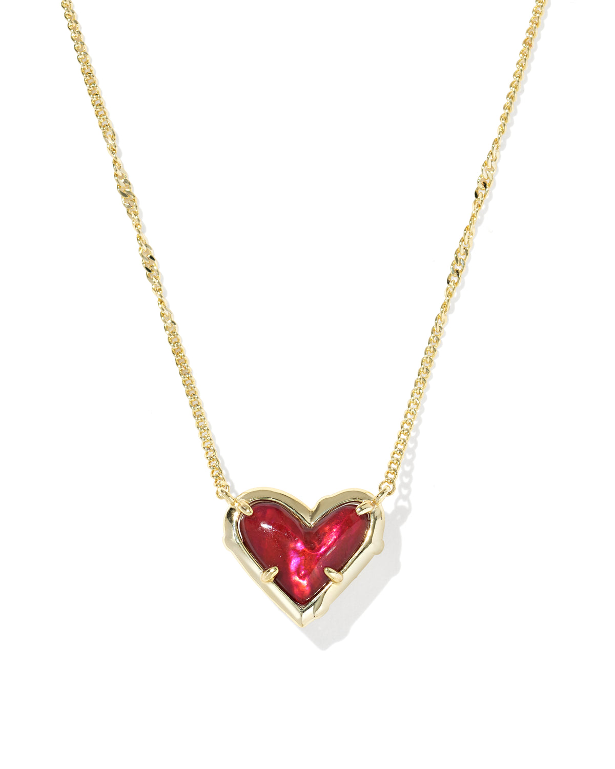 Ari Heart Bow Gold Short Pendant Necklace in Dark Burgundy Illusion