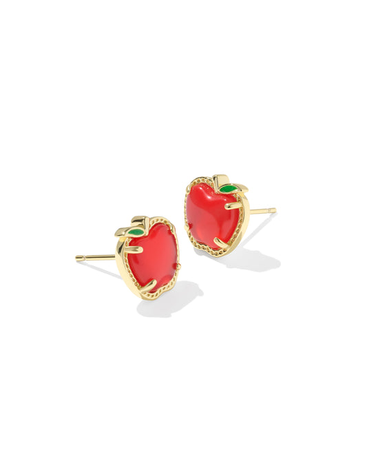 Apple Gold Stud Earrings in Red Illusion