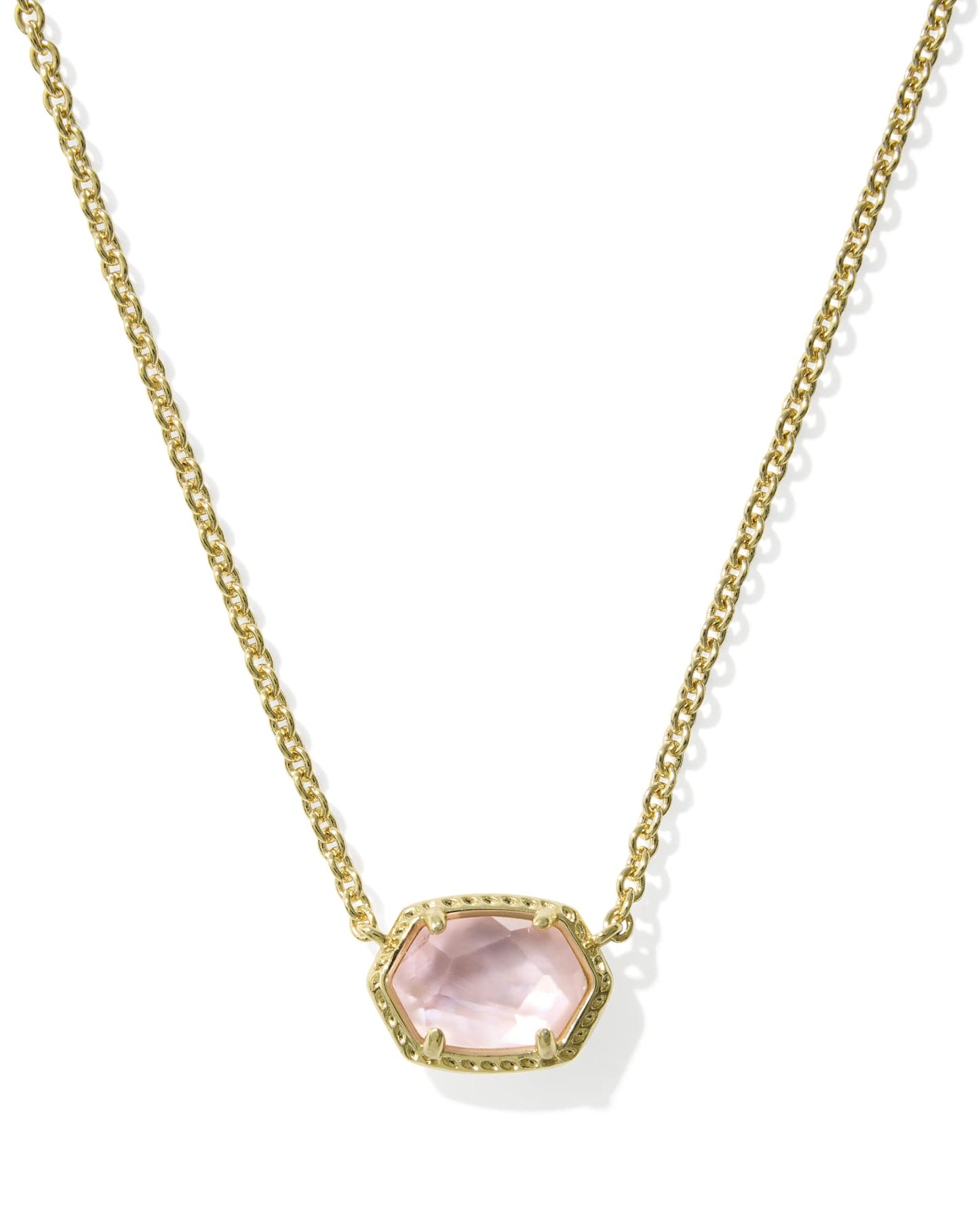 Daphne Gold Frame Short Pendant Necklace in Light Pink Mother of Pearl