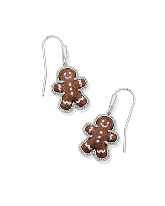 Gingerbread Silver Drop Earrings in Brown Goldstone