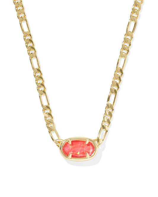 Elisa Gold Papaya Iridescent Mother of Pearl Figaro Chain Short Pendant Necklace