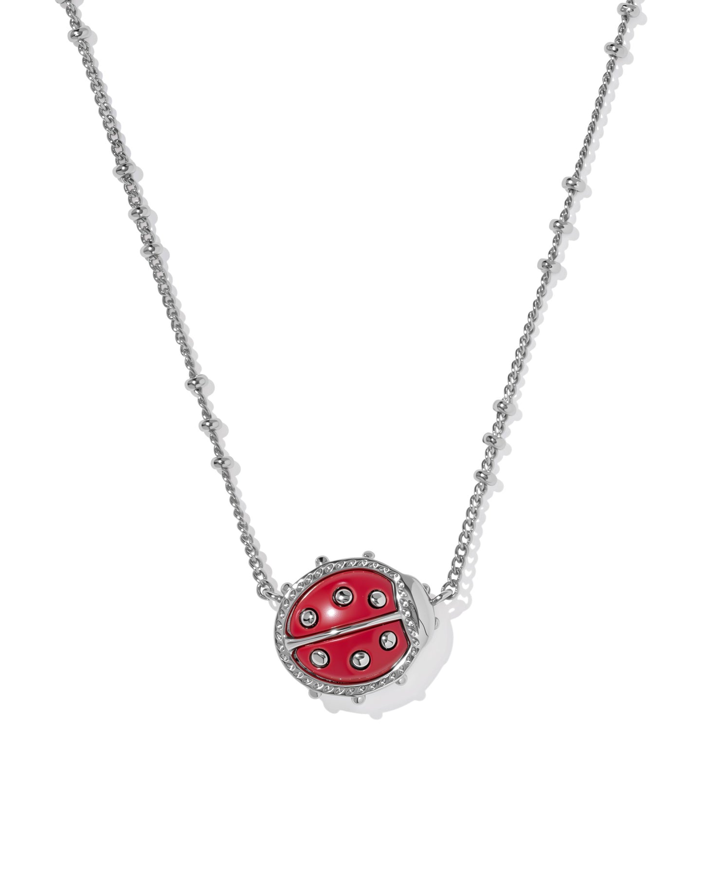 Ladybug Silver Short Pendant Necklace in Red Vermillion Magnesite