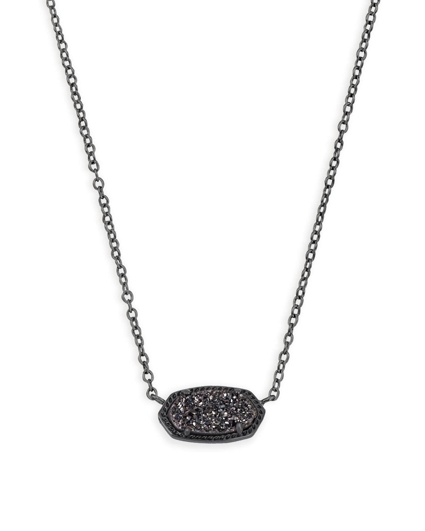 Elisa Gunmetal Pendant Necklace in Black Drusy
