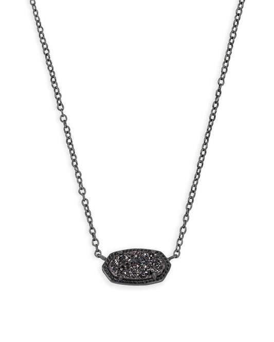 Elisa Gunmetal Pendant Necklace in Black Drusy