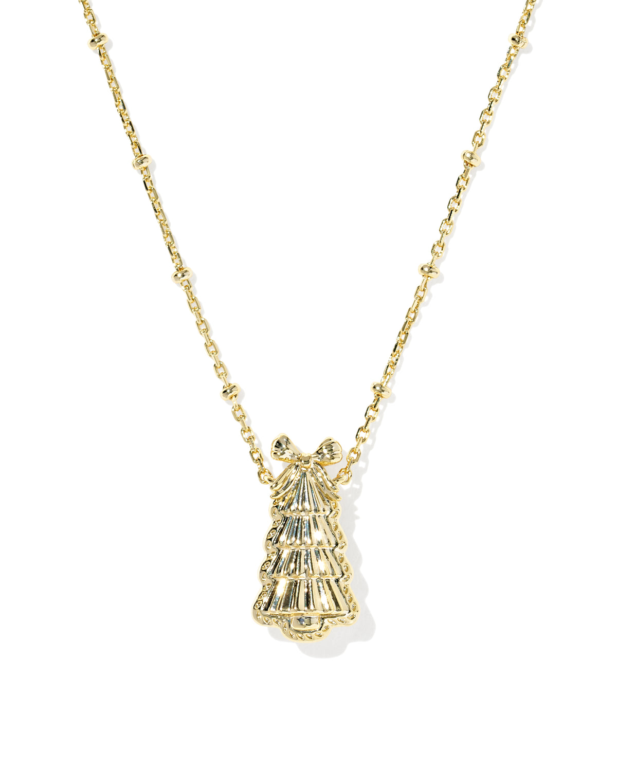 Holiday Bow Tree Gold Short Pendant Necklace in Green Quartzite