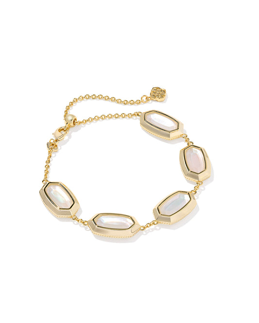 Elaina Bezel Gold Delicate Chain Bracelet in Ivory Mother of Pearl