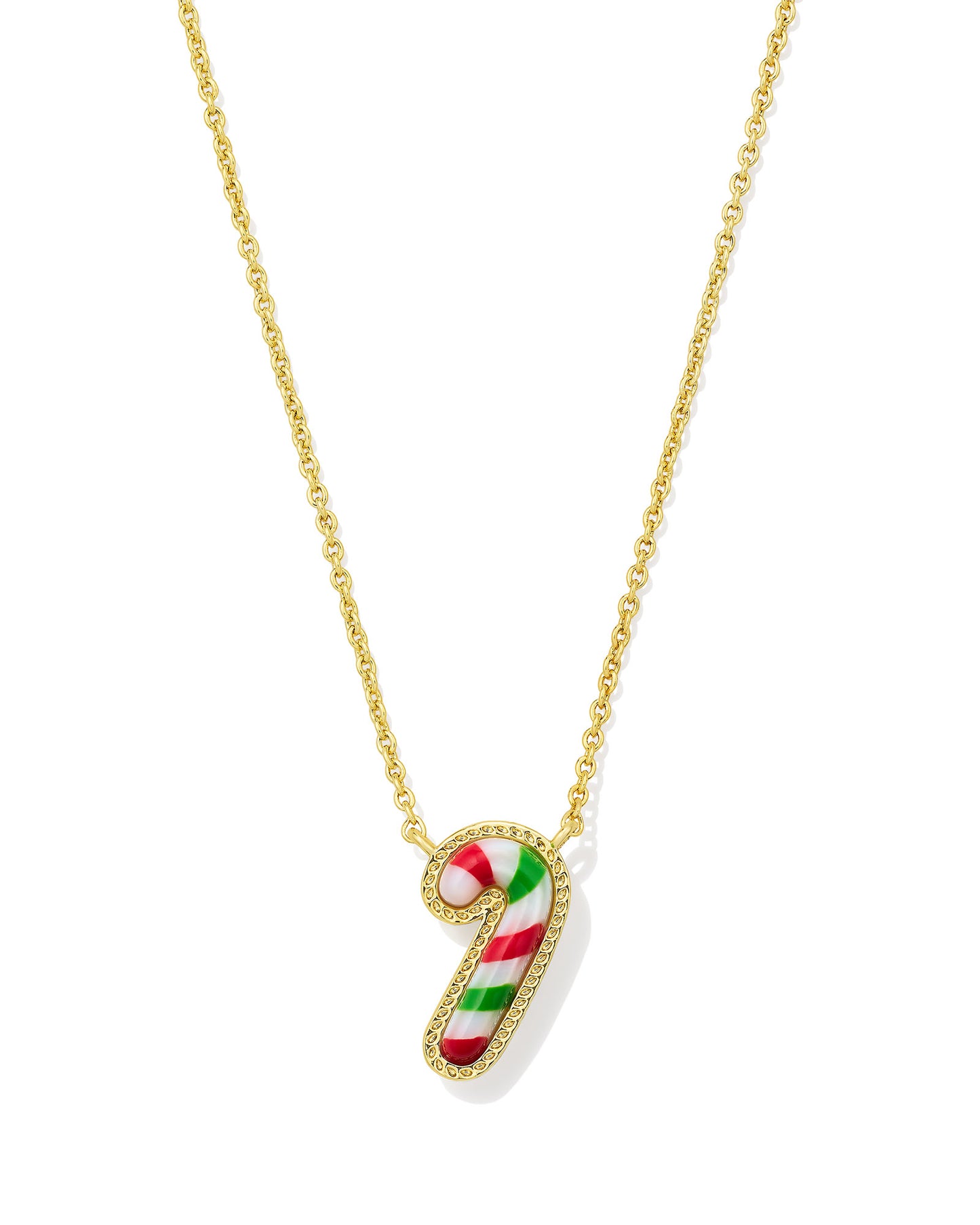 Candy Cane Gold Short Pendant Necklace in Red Green Mix