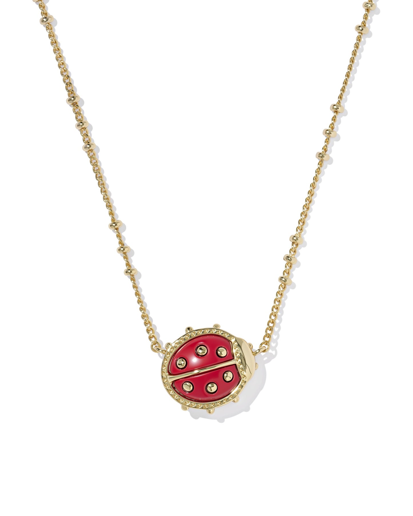 Ladybug Gold Short Pendant Necklace in Red Vermillion Magnesite