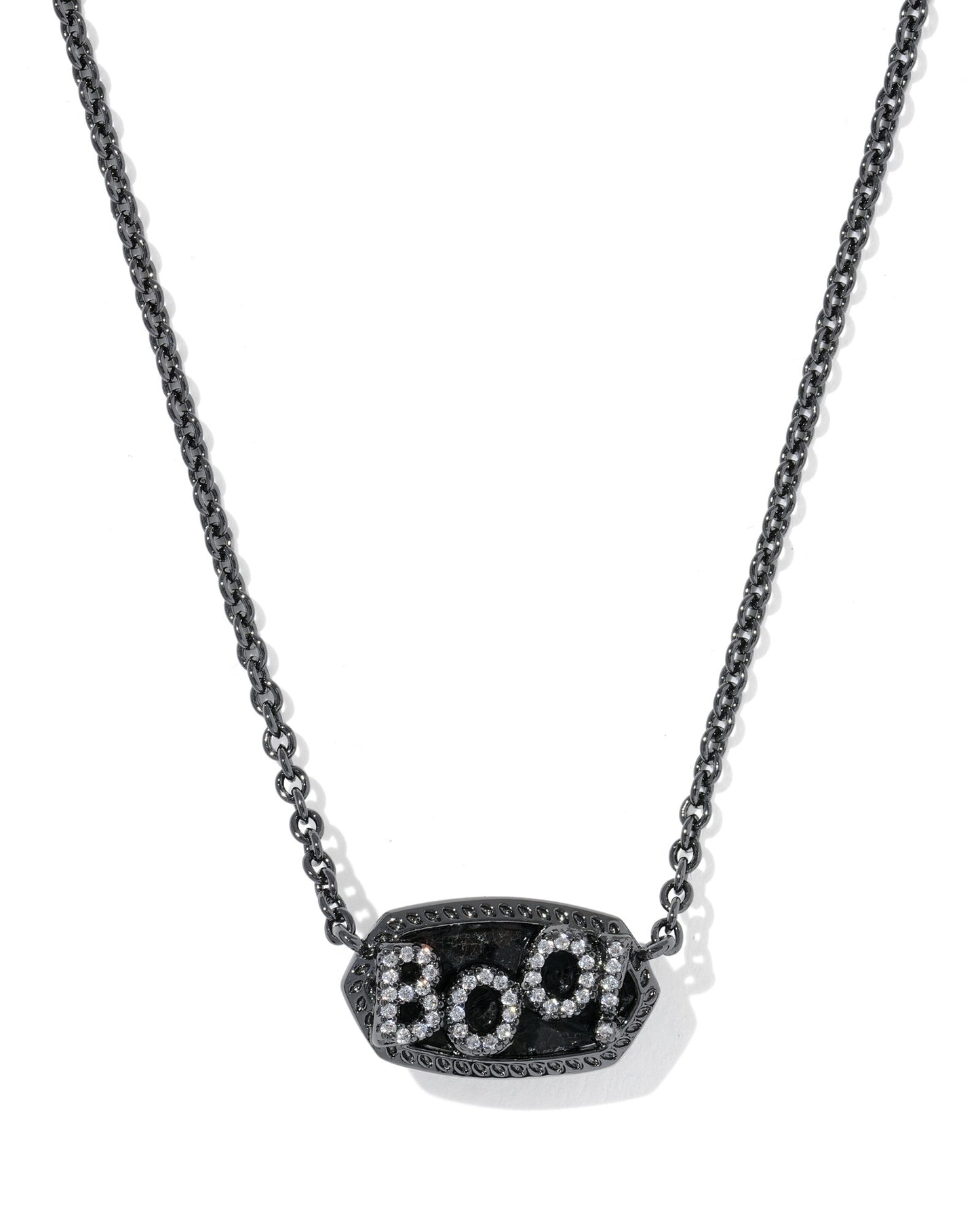 Elisa Gunmetal Boo Short Pendant Necklace in Black Granite