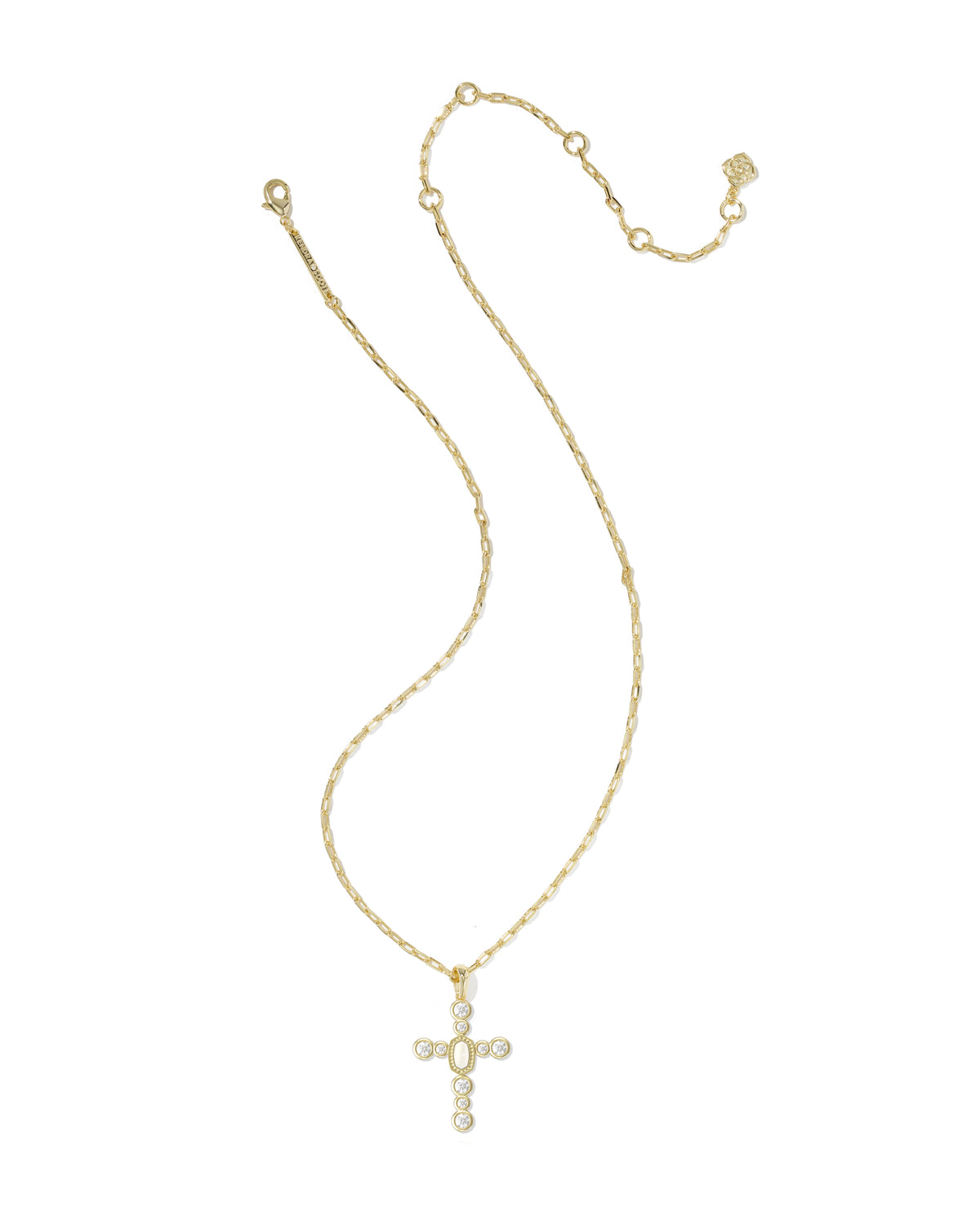 Cross Tennis Gold Short Pendant Necklace in White Mix