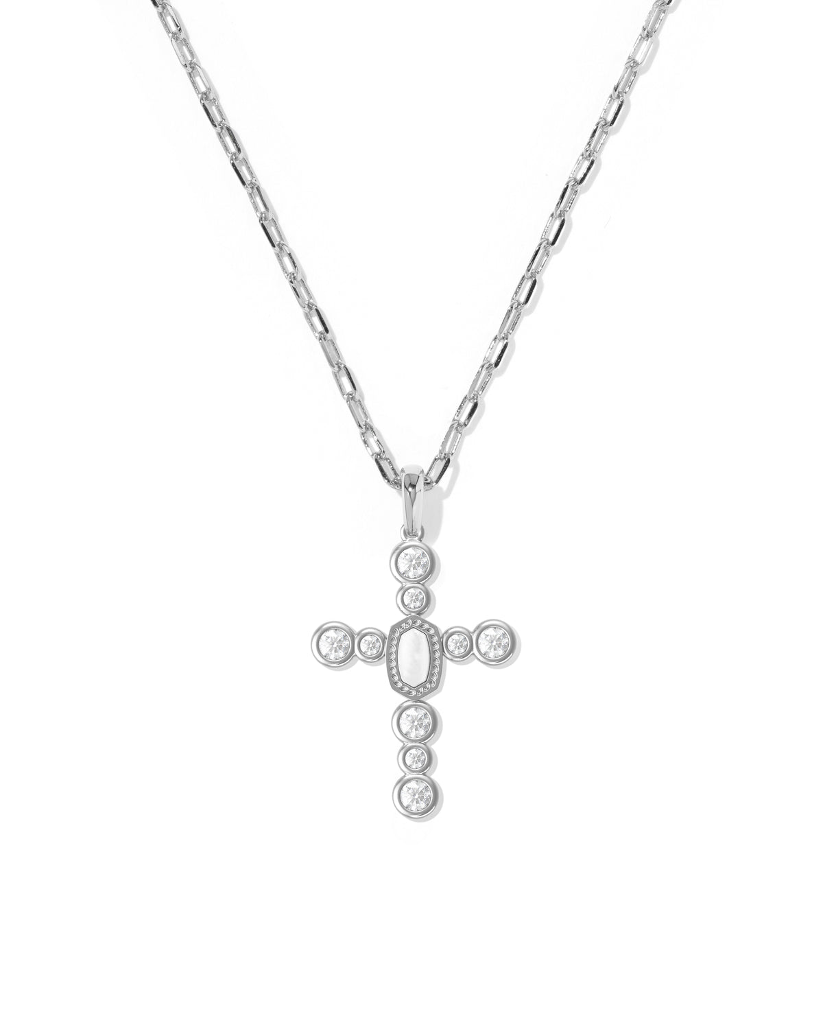 Cross Tennis Silver Short Pendant Necklace in White Mix