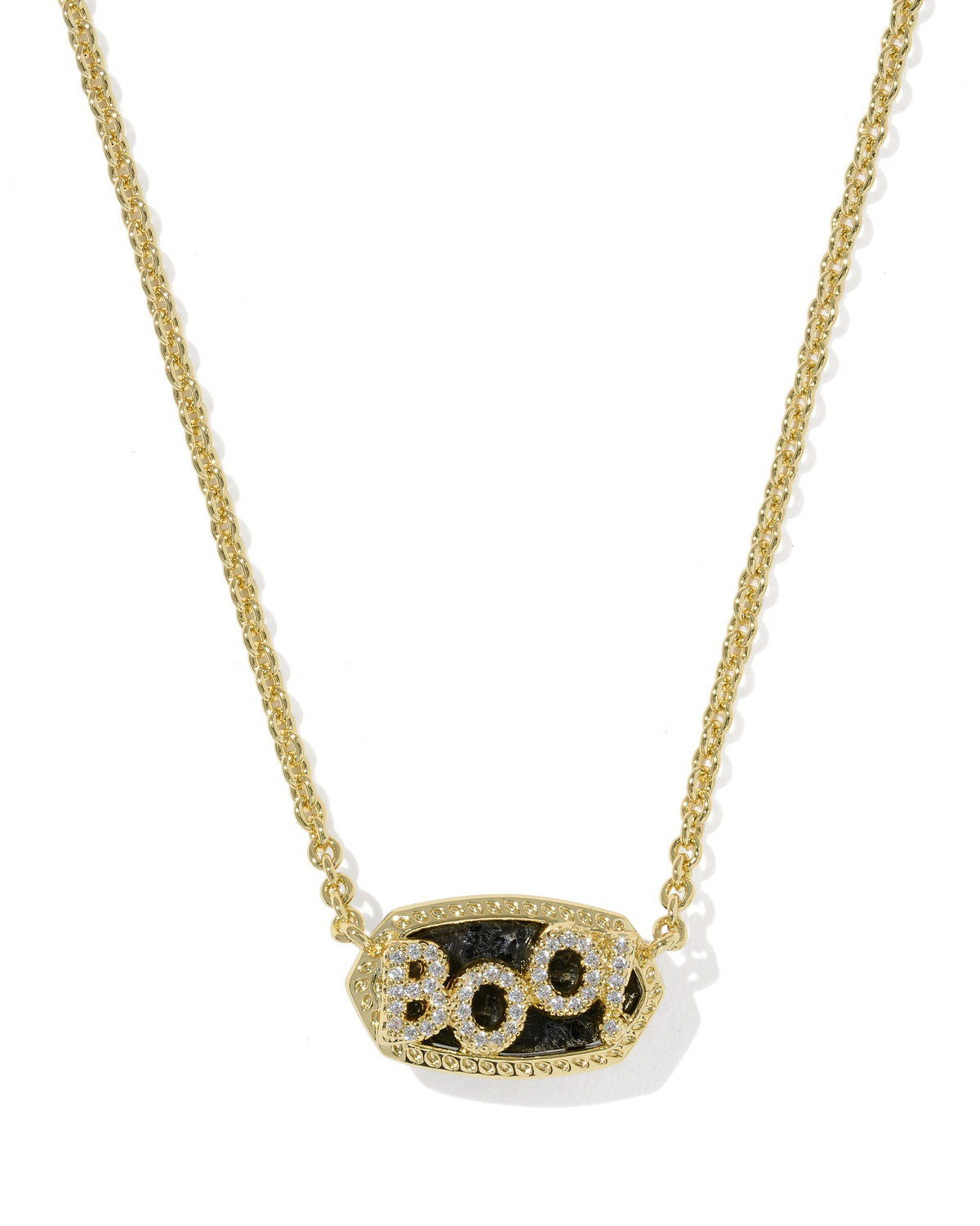 Elisa Gold Boo Short Pendant Necklace in Black Granite