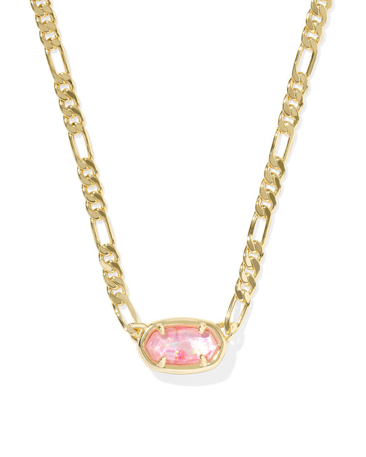 Elisa Gold Pink Iridescent Mother of Pearl Figaro Chain Short Pendant Necklace