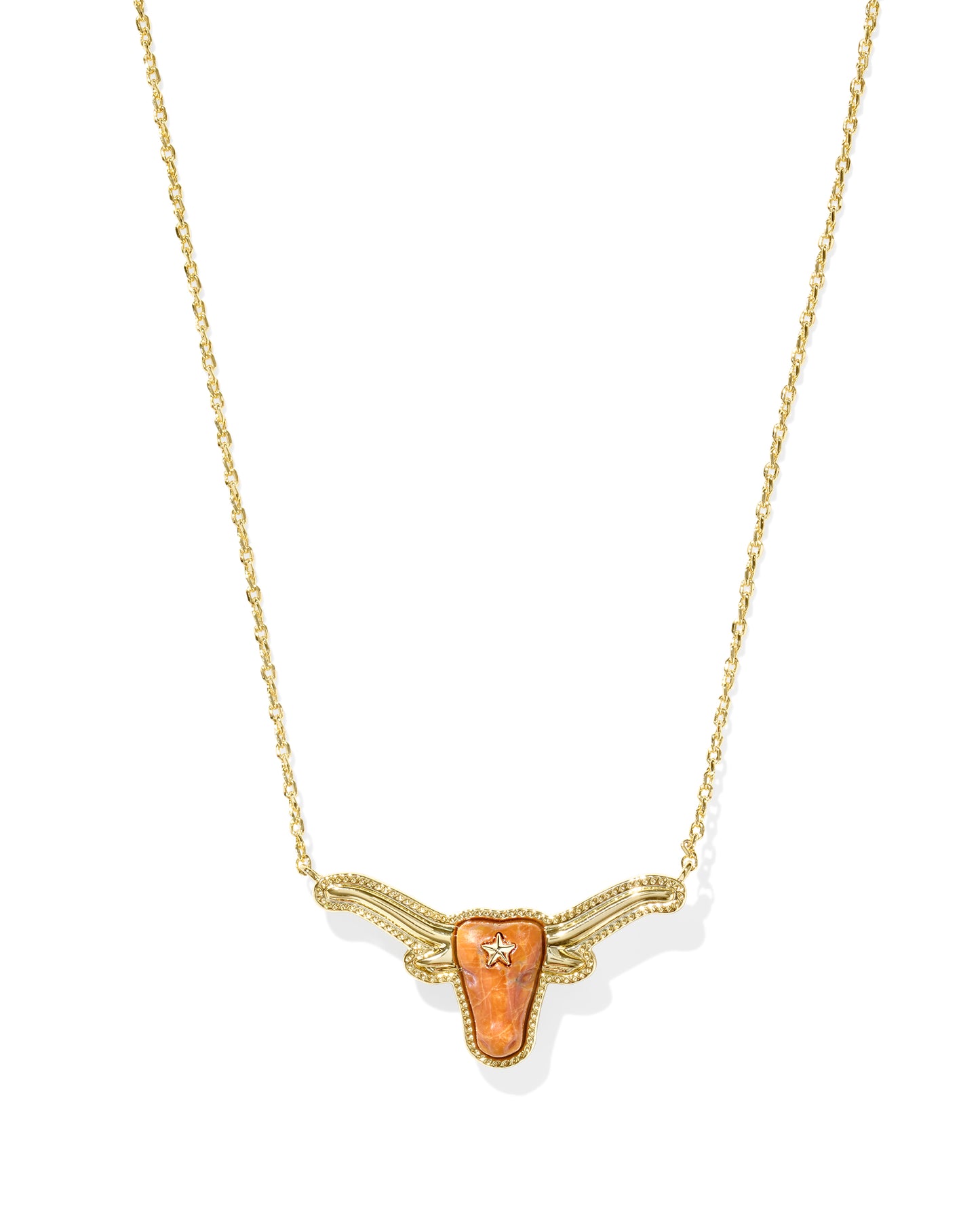 Longhorn Gold Short Pendant Necklace in Varigated Orange Magnesite