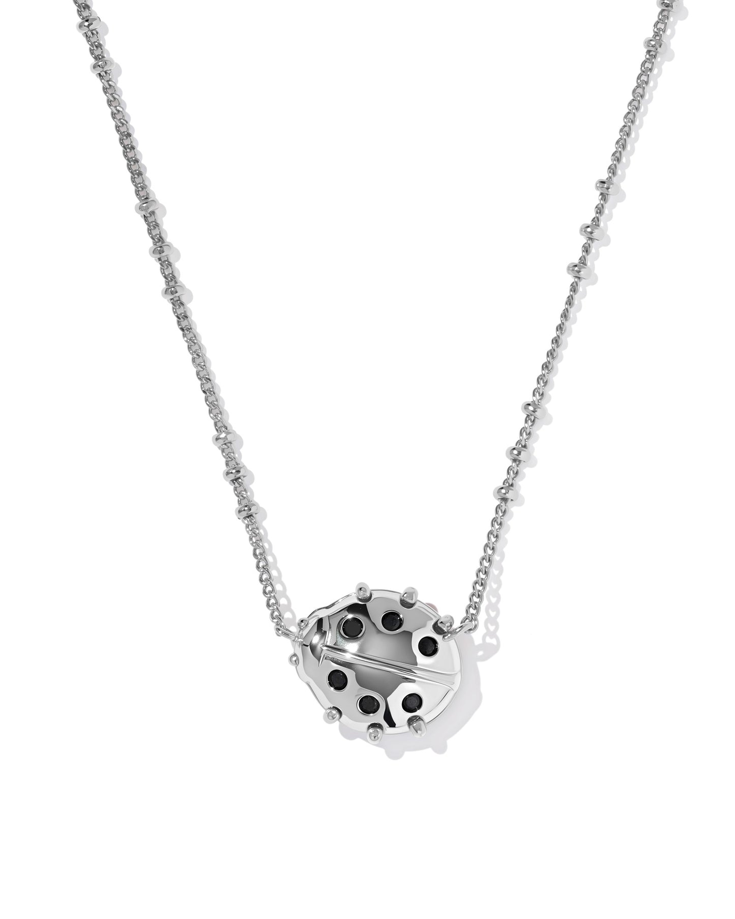 Ladybug Silver Short Pendant Necklace in Red Vermillion Magnesite