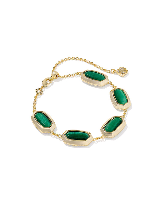 Elaina Bezel Gold Delicate Chain Bracelet in Green Tigers Eye