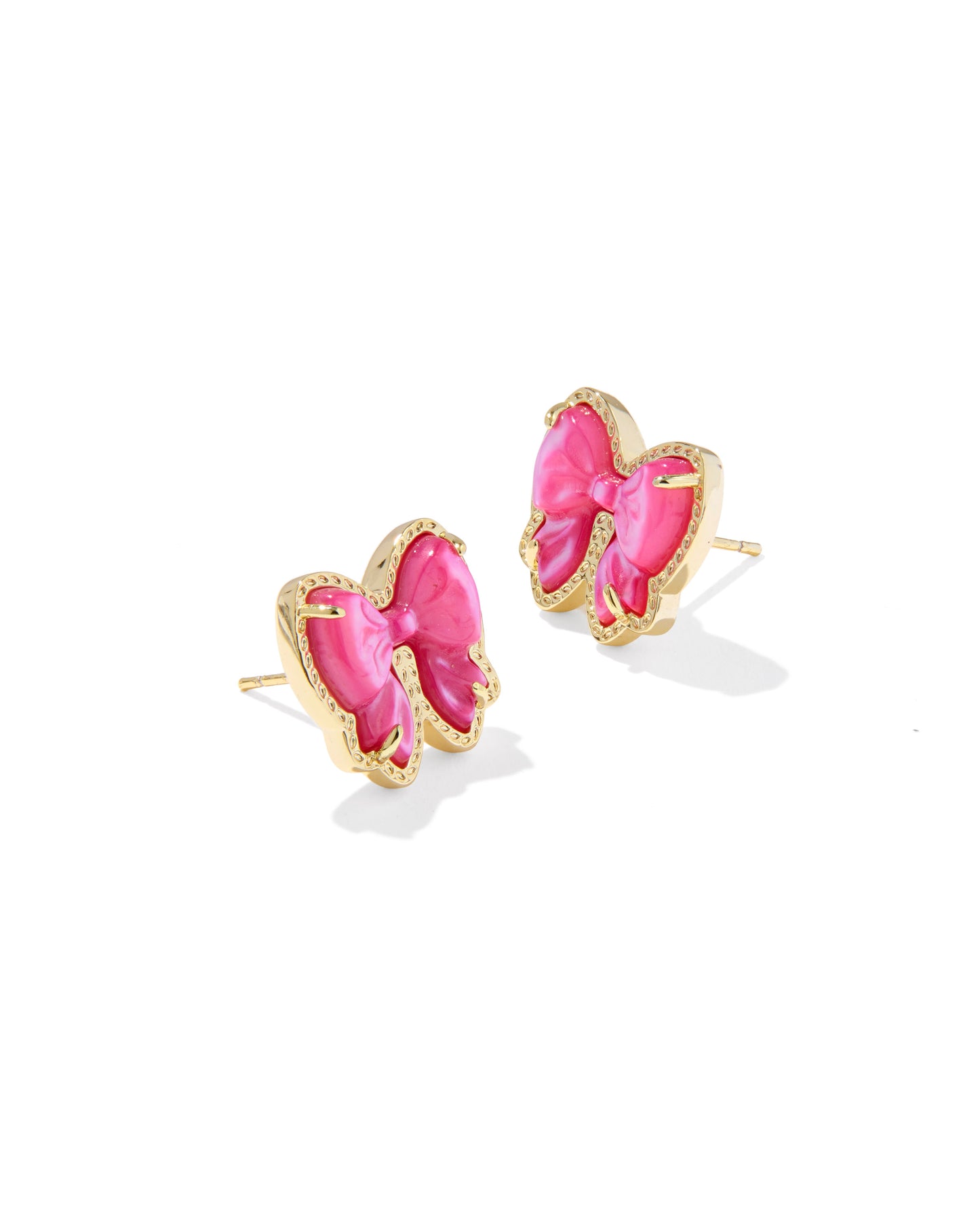 Haley Bow Gold Stud Earrings - Rose Violet Mother of Pearl