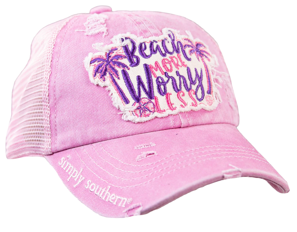 Beach More Worry Less Ponytail Hat