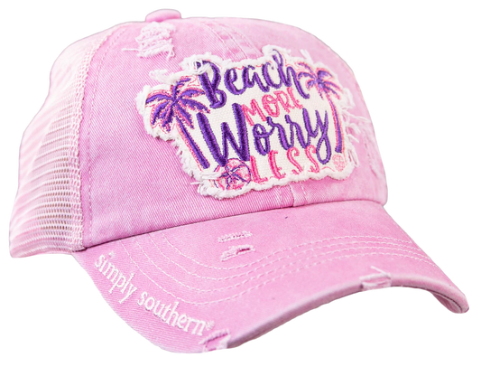 Beach More Worry Less Ponytail Hat