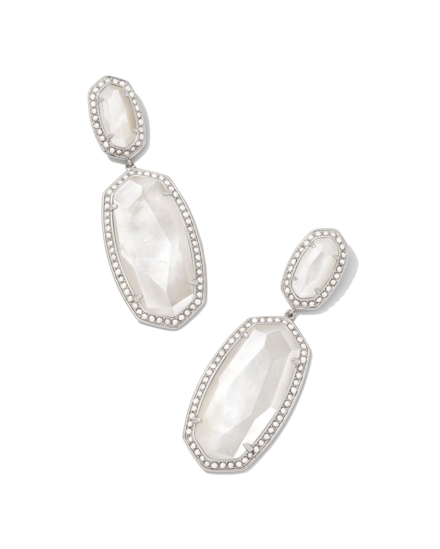 Pearl Beaded Elle Silver Statement Earrings in Ivory Mother-Of-Pearl