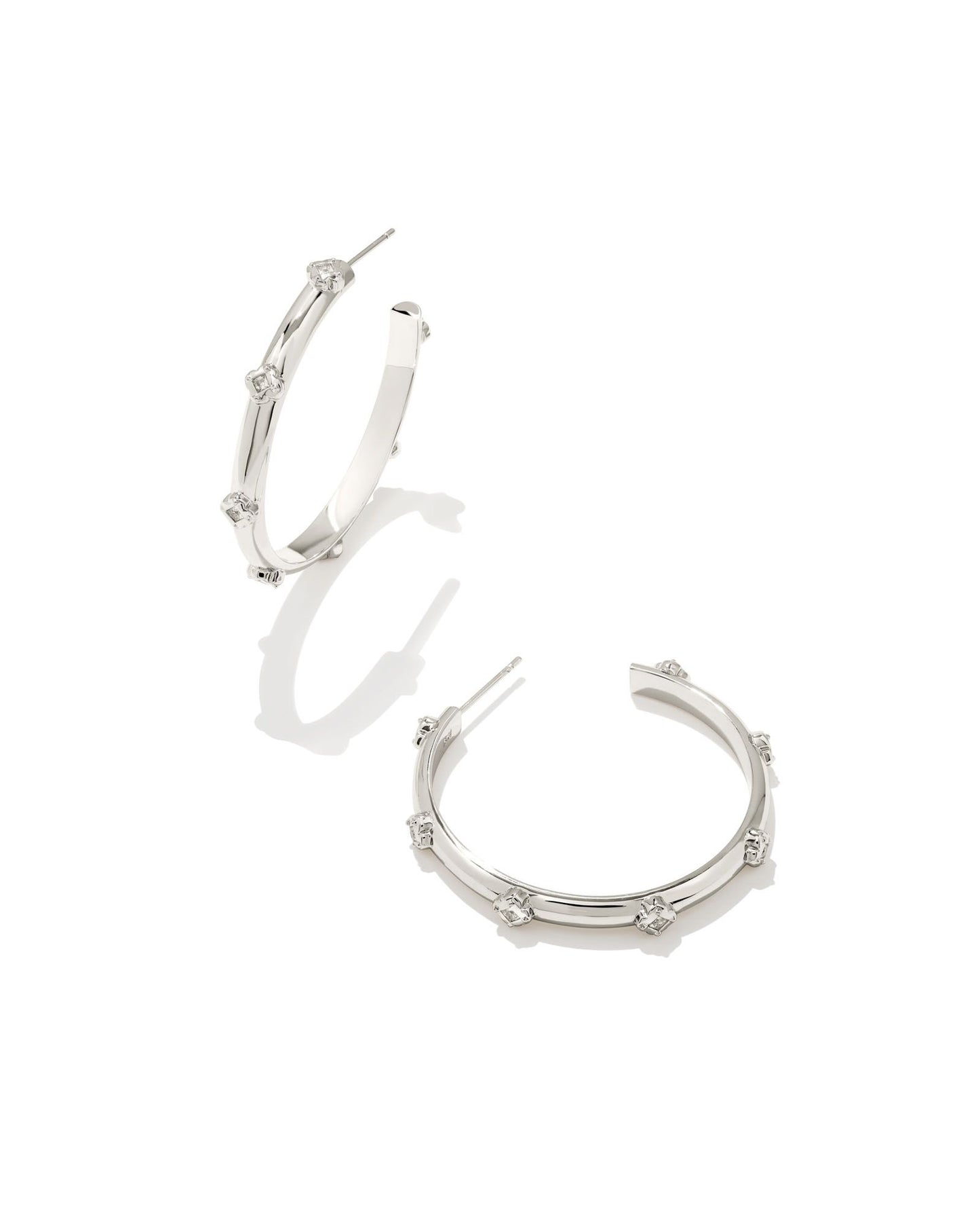 Joelle Silver Hoop Earrings in White Crystal