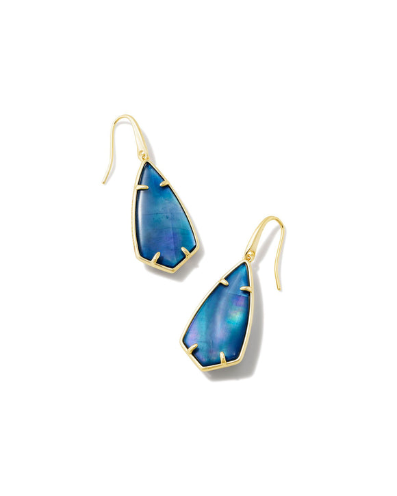 Camry Gold Drop Earrings in Dark Blue Mother of Pearl