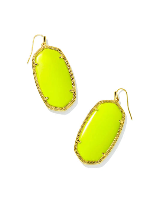 Danielle Gold Statement Earrings in Neon Yellow Magnesite
