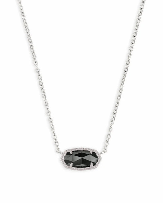 Elisa Silver Pendant Necklace in Black Opaque Glass