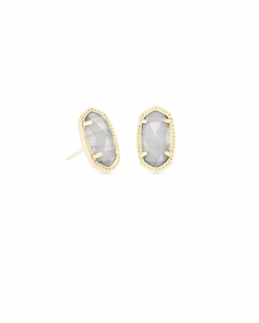 Ellie Gold Stud Earrings in Slate Cat's Eye