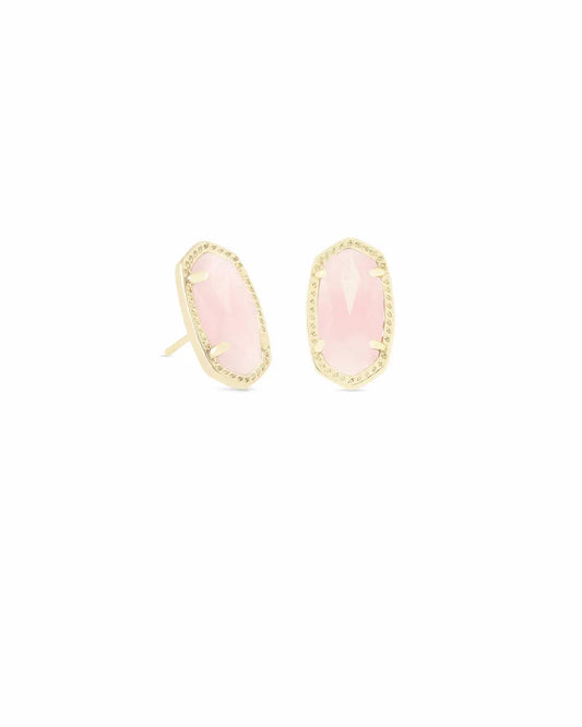 Ellie Gold Stud Earrings in Rose Quartz