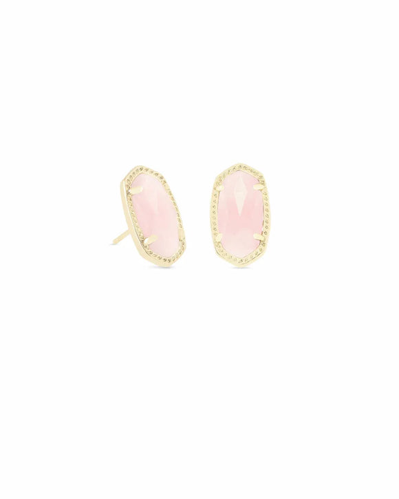 Ellie Gold Stud Earrings in Rose Quartz