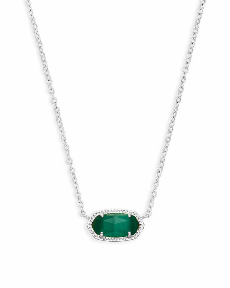 Elisa Silver Pendant Necklace in Emerald Cat's Eye