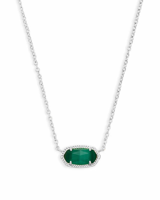 Elisa Silver Pendant Necklace in Emerald Cat's Eye