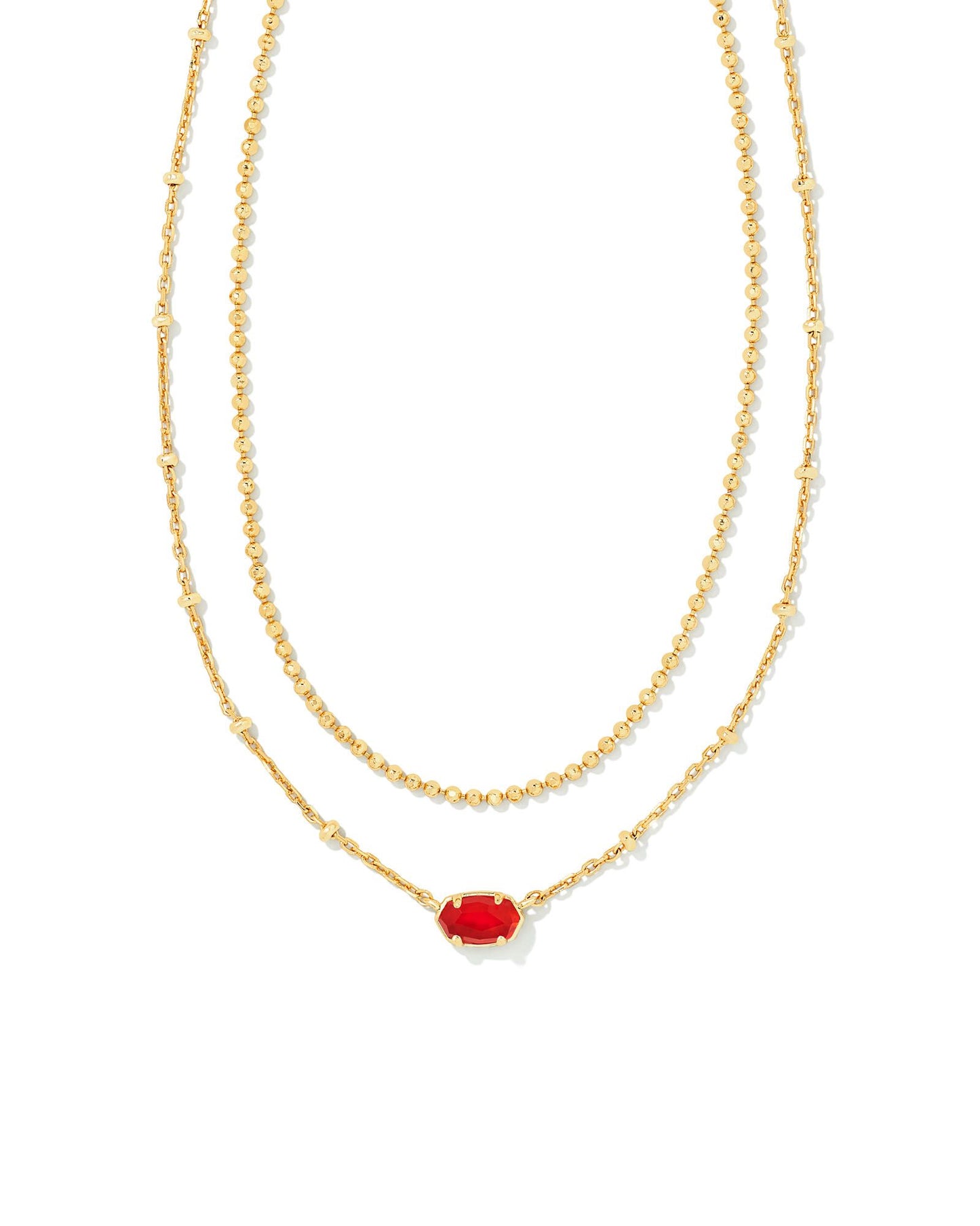 Emilie Gold Multi Strand Necklace in Red Illusion